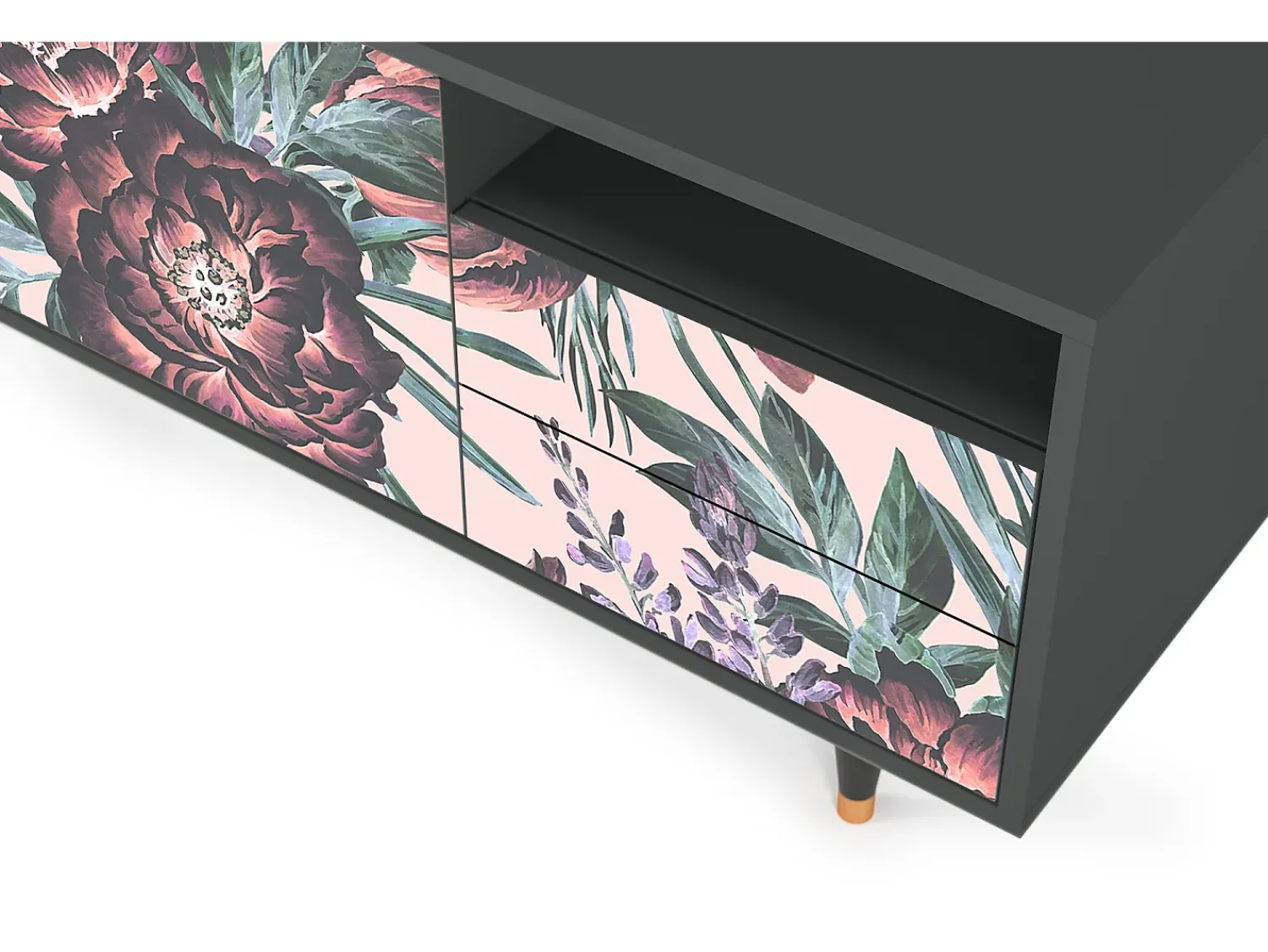 Móvel De Tv| Mueble de TV - 125х56х41 cm - T7 - Peach Peonies, Antracite Cinza antracite