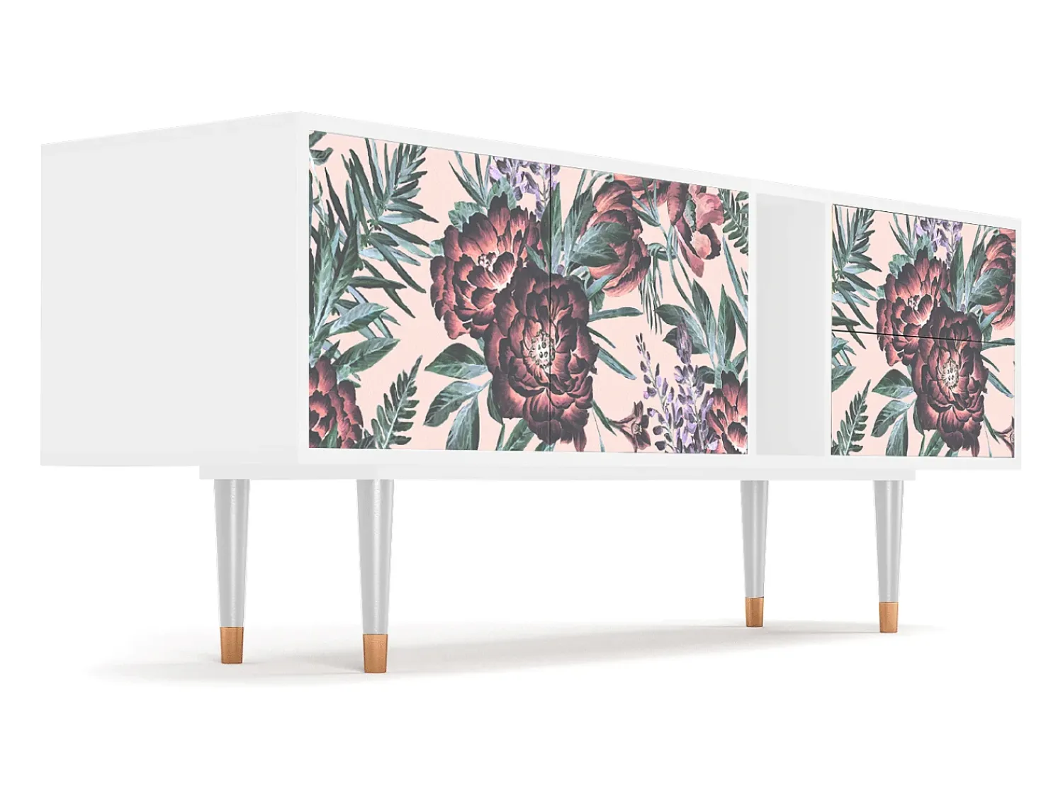Mueble de TV - 170х69х48 cm - T1 - Peach Peonies, Branco^ Móvel De Tv