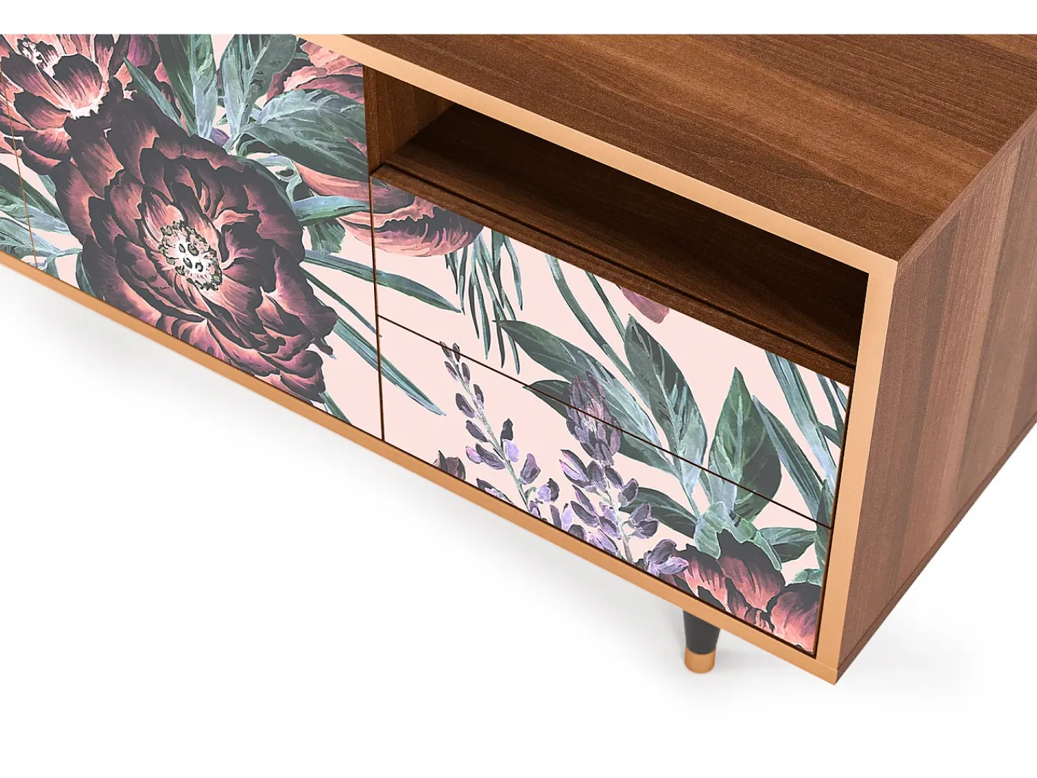 Mueble de TV - 125х56х41 cm - T7 - Peach Peonies, Nogueira^ Móvel De Tv