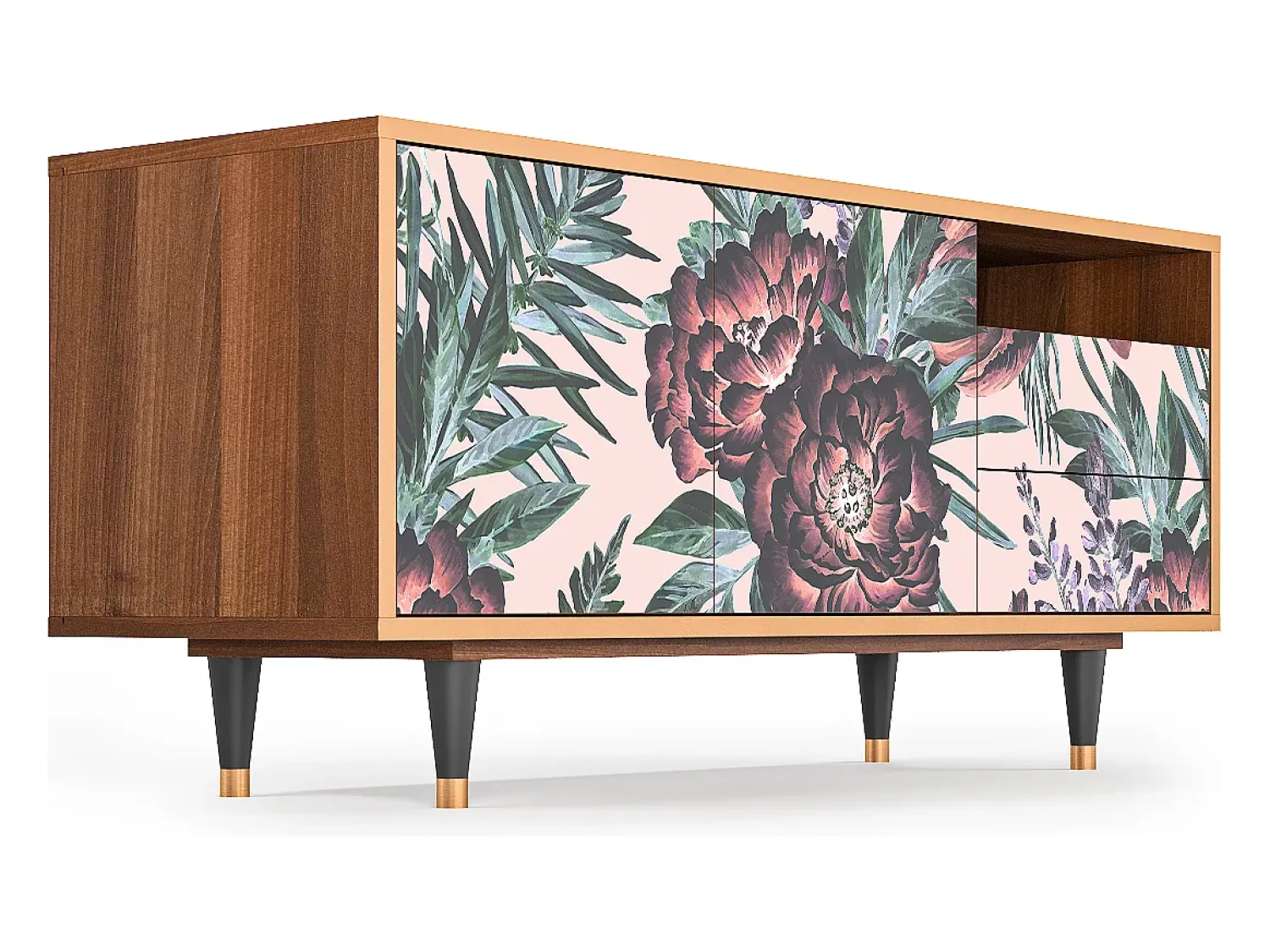 Mueble de TV - 125х56х41 cm - T7 - Peach Peonies, Nogueira^ Móvel De Tv