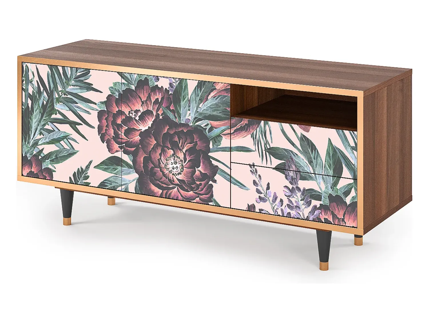 Mueble de TV - 125х56х41 cm - T7 - Peach Peonies, Nogueira^ Móvel De Tv