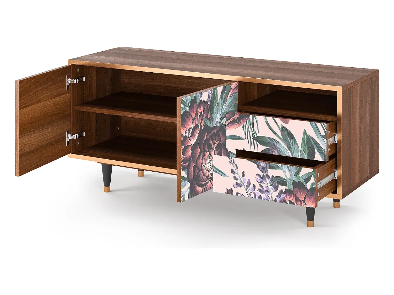 Mueble de TV - 125х56х41 cm - T7 - Peach Peonies, Nogueira^ Móvel De Tv