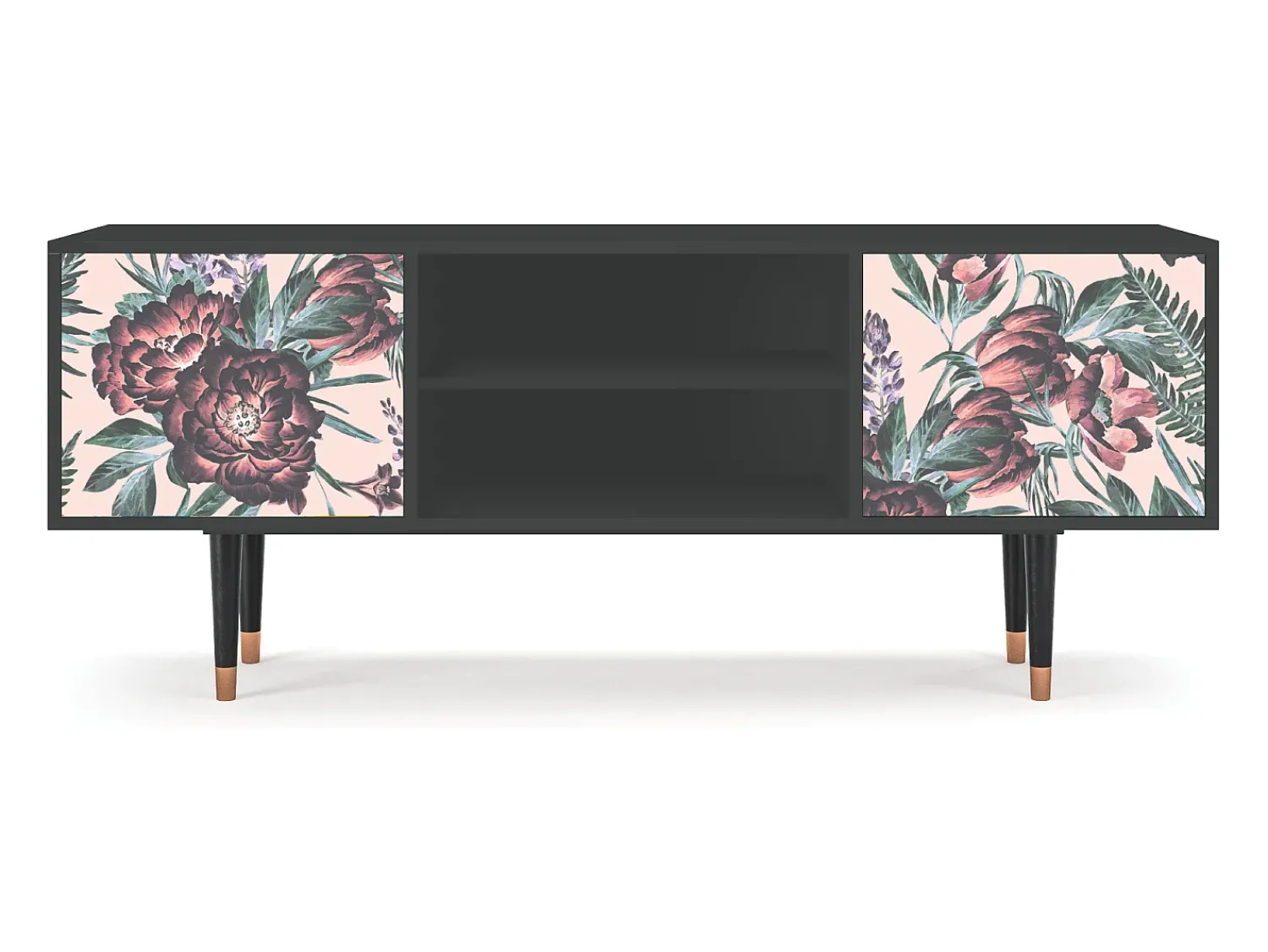 Móvel De Tv* Mueble de TV - 170х69х48 cm - T2 - Peach Peonies, Antracite Cinza antracite