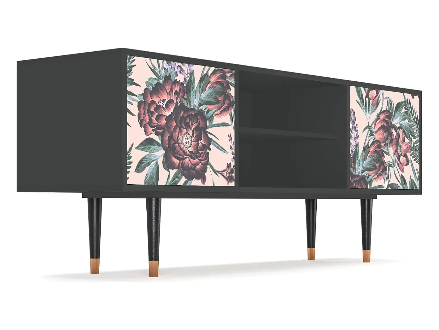 Móvel De Tv* Mueble de TV - 170х69х48 cm - T2 - Peach Peonies, Antracite Cinza antracite