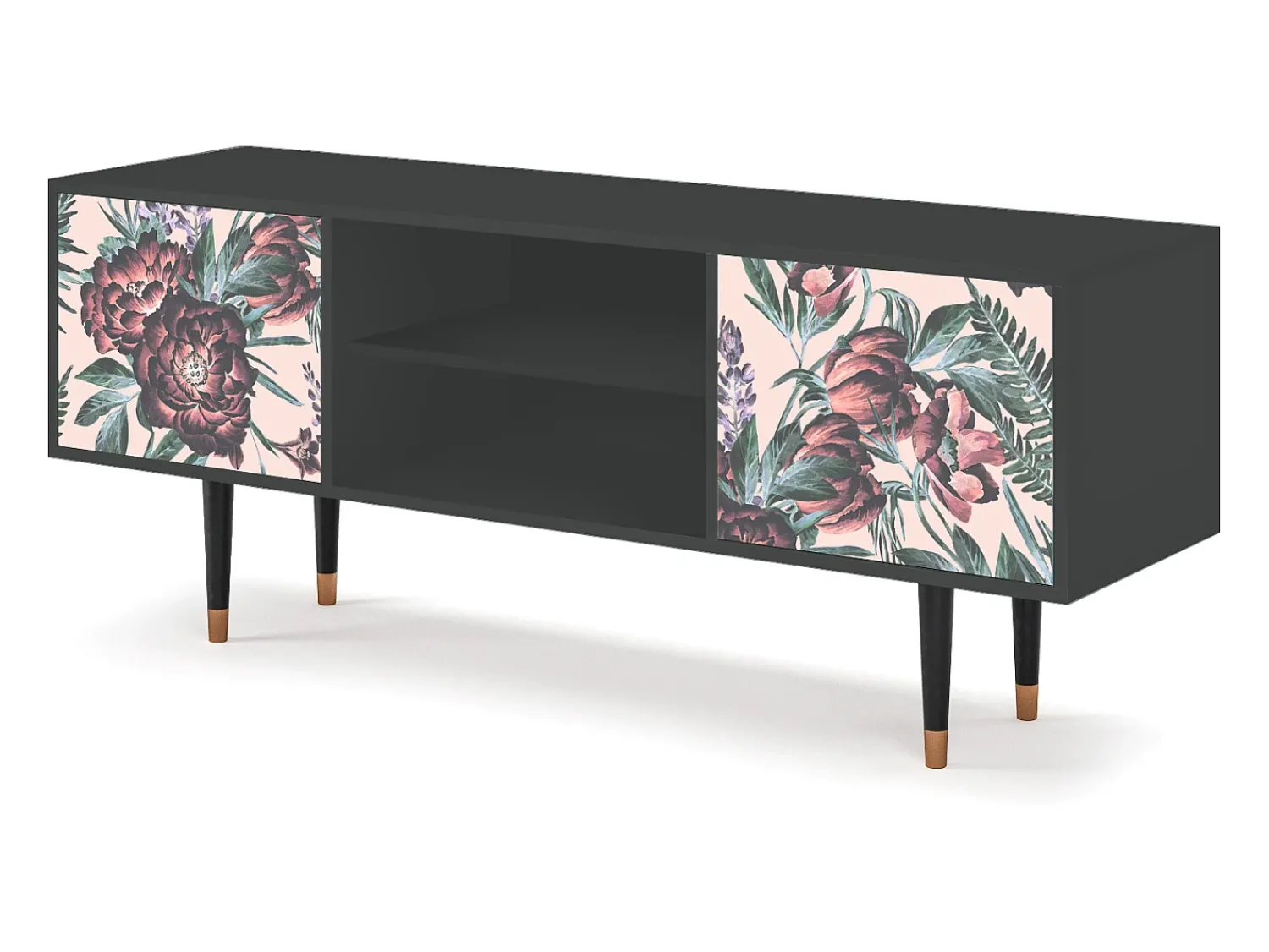 Móvel De Tv* Mueble de TV - 170х69х48 cm - T2 - Peach Peonies, Antracite Cinza antracite