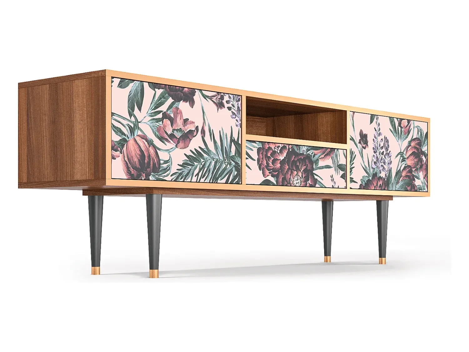 Móvel De Tv| Mueble de TV - 170х59х41 cm - T6 - Peach Peonies, Nogueira Castanho