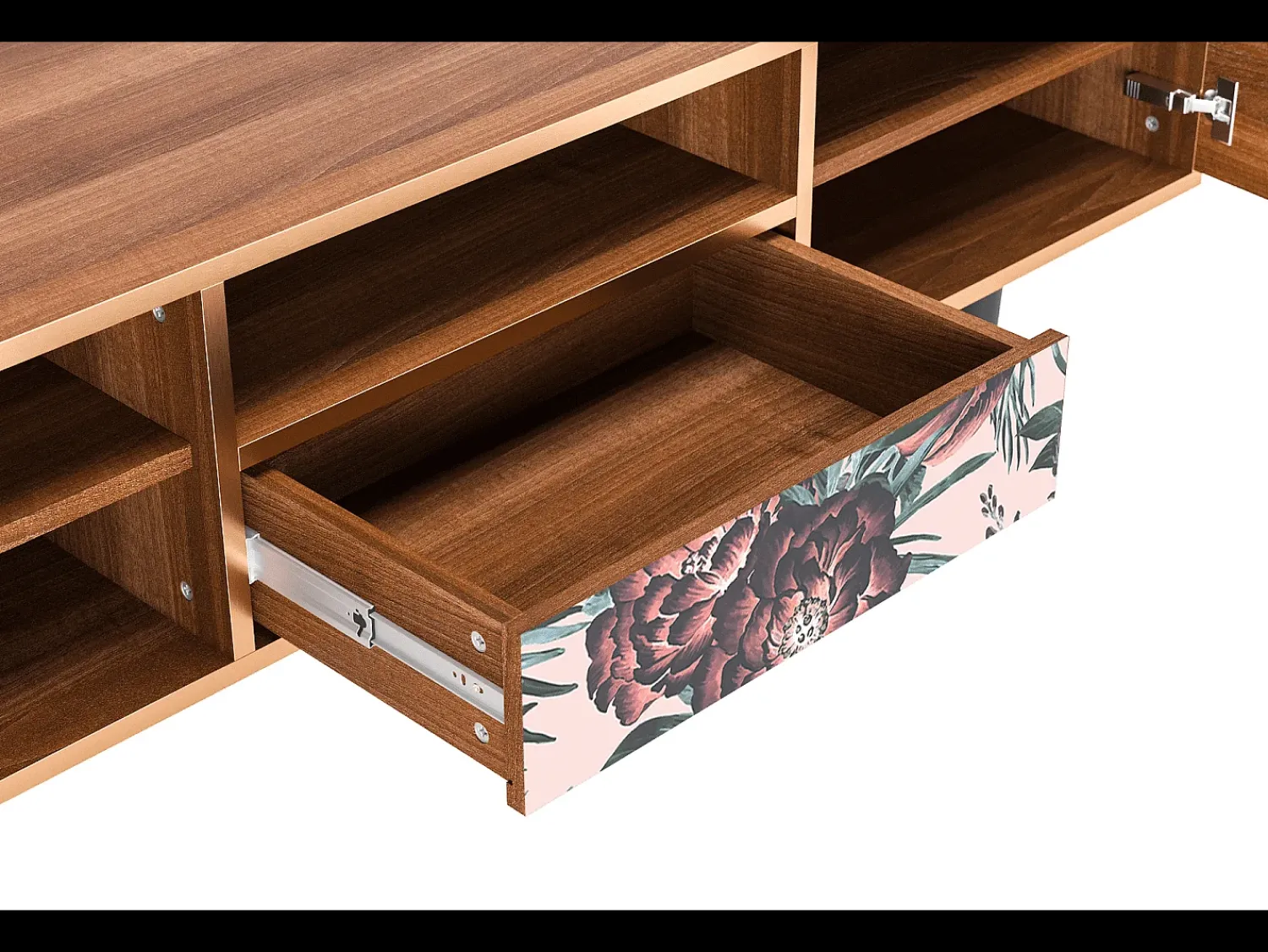 Móvel De Tv| Mueble de TV - 170х59х41 cm - T6 - Peach Peonies, Nogueira Castanho