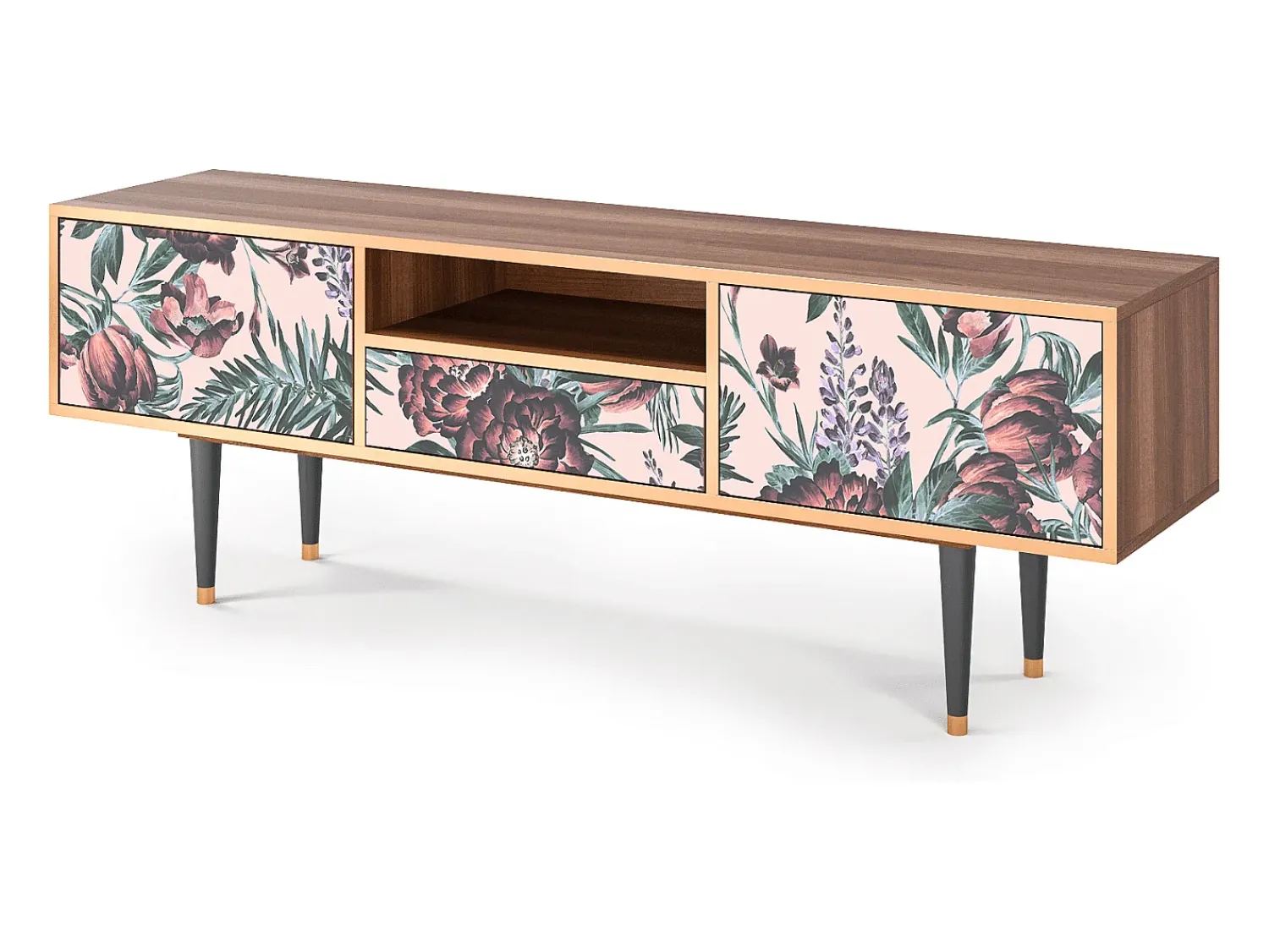 Móvel De Tv| Mueble de TV - 170х59х41 cm - T6 - Peach Peonies, Nogueira Castanho