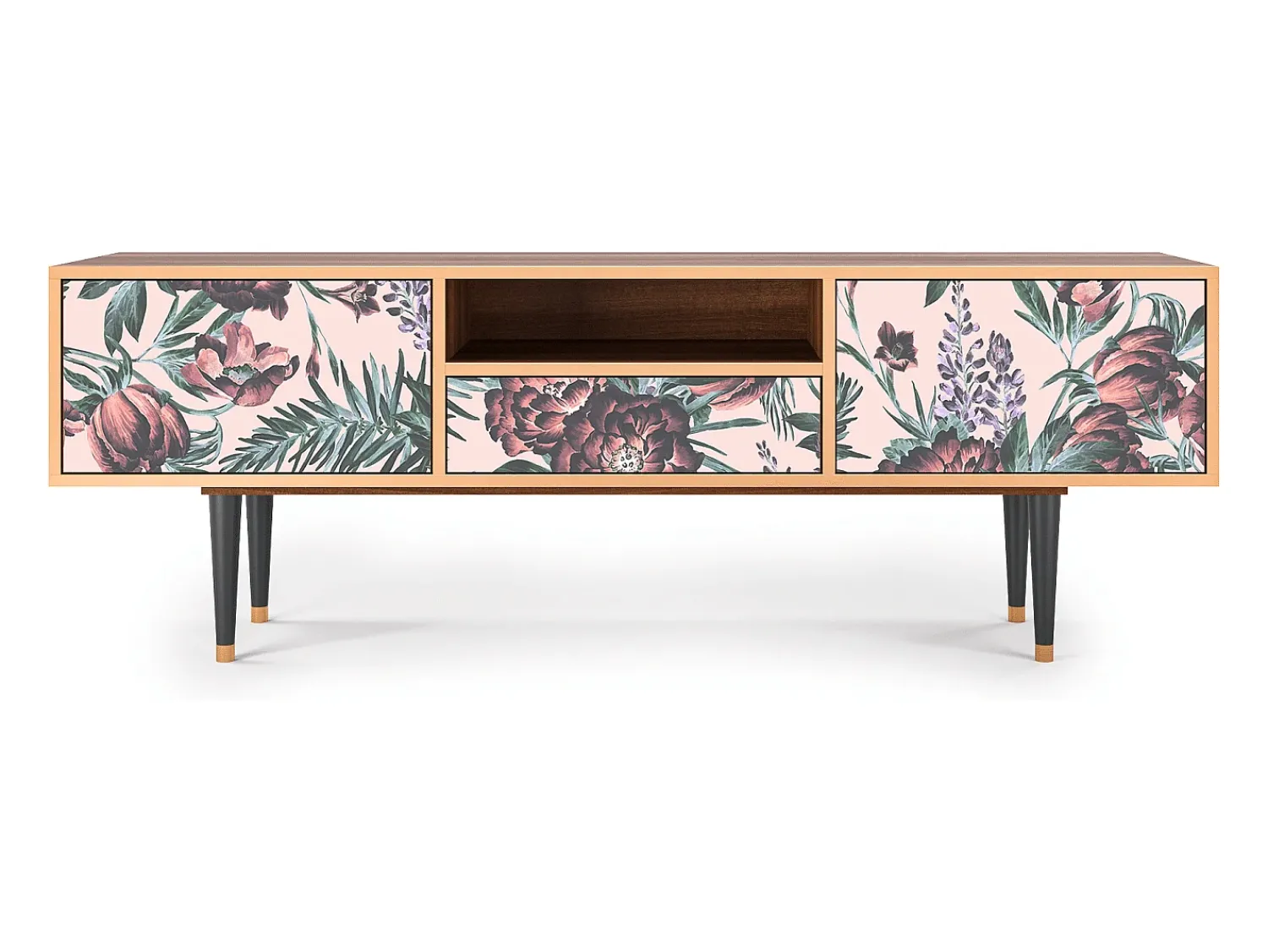 Móvel De Tv| Mueble de TV - 170х59х41 cm - T6 - Peach Peonies, Nogueira Castanho