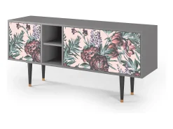Móvel De Tv* Mueble de TV - 150х69х41 cm - T5 - Peach Peonies, Cinza Cinzento