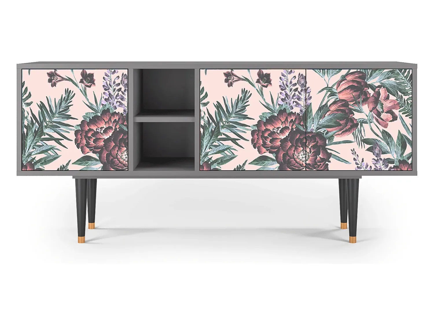 Móvel De Tv* Mueble de TV - 150х69х41 cm - T5 - Peach Peonies, Cinza Cinzento