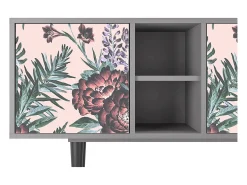 Móvel De Tv* Mueble de TV - 150х69х41 cm - T5 - Peach Peonies, Cinza Cinzento
