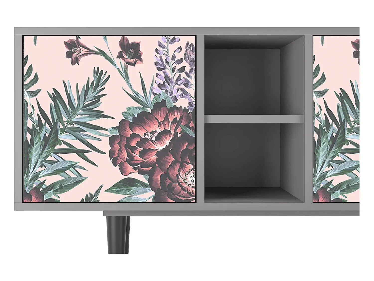Móvel De Tv* Mueble de TV - 150х69х41 cm - T5 - Peach Peonies, Cinza Cinzento