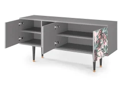 Móvel De Tv* Mueble de TV - 150х69х41 cm - T5 - Peach Peonies, Cinza Cinzento