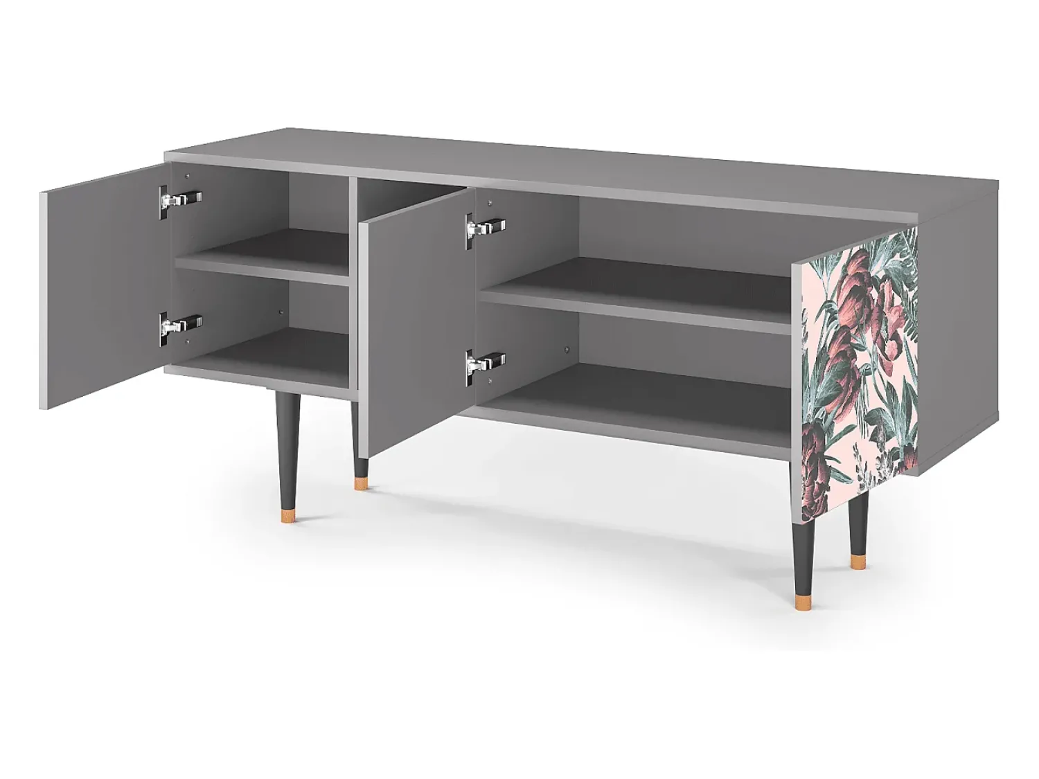 Móvel De Tv* Mueble de TV - 150х69х41 cm - T5 - Peach Peonies, Cinza Cinzento