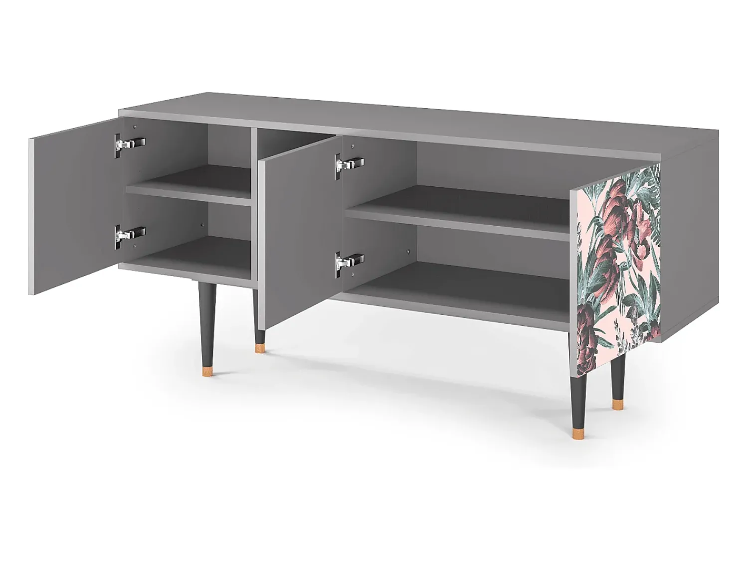 Móvel De Tv* Mueble de TV - 150х69х41 cm - T5 - Peach Peonies, Cinza Cinzento
