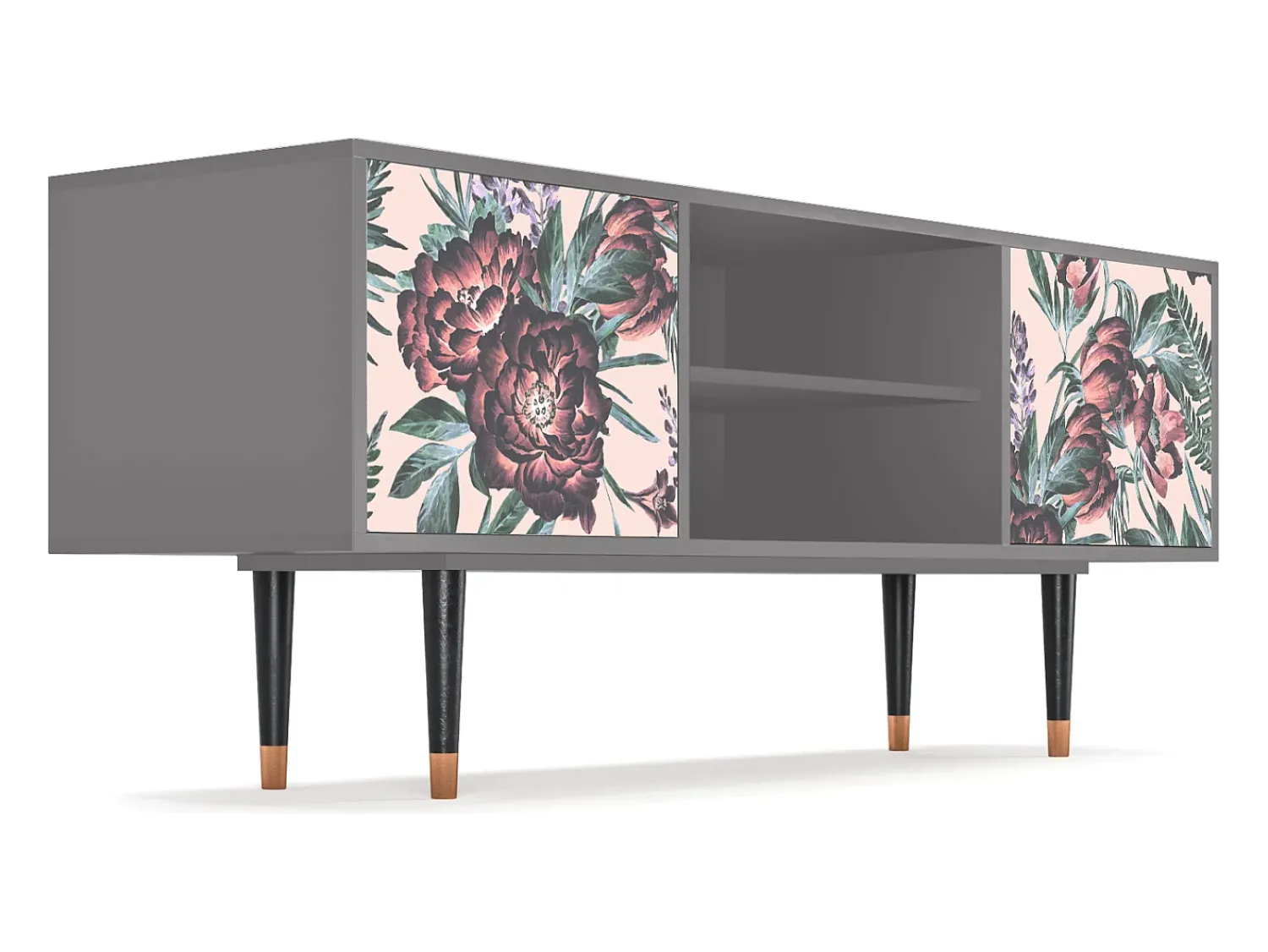 Móvel De Tv| Mueble de TV - 170х69х48 cm - T2 - Peach Peonies, Cinza Cinzento