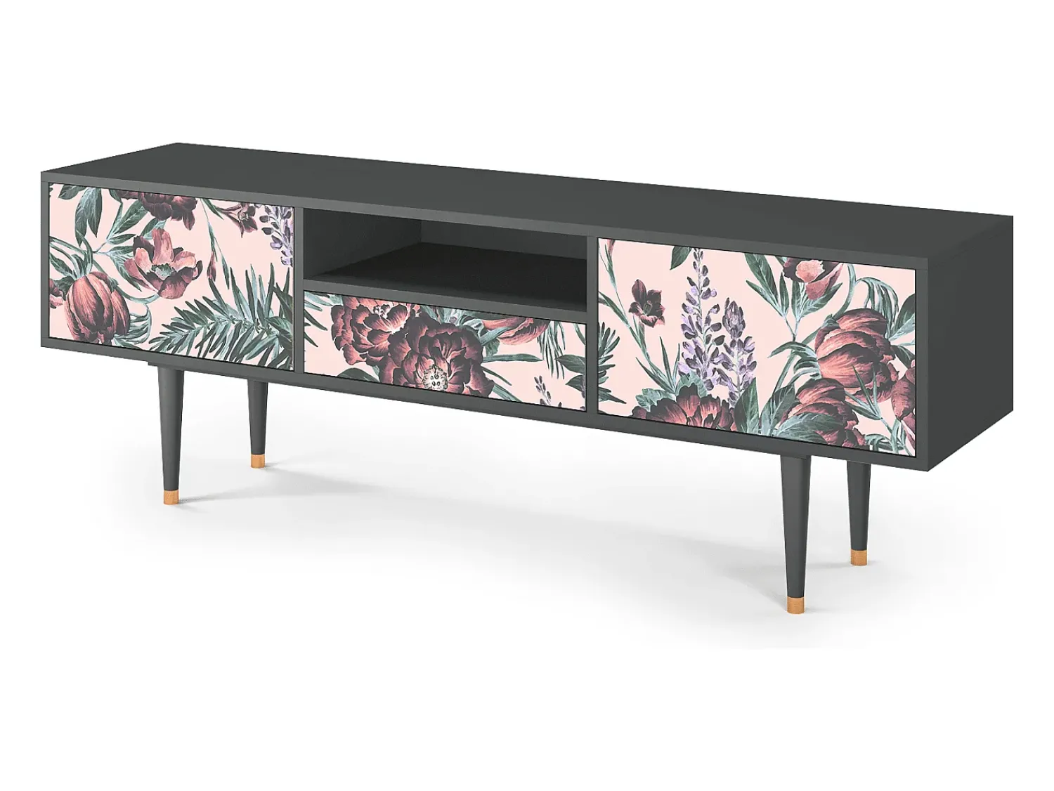 Clearance Mueble de TV - 170х59х41 cm - T6 - Peach Peonies, Antracite Cinza antracite