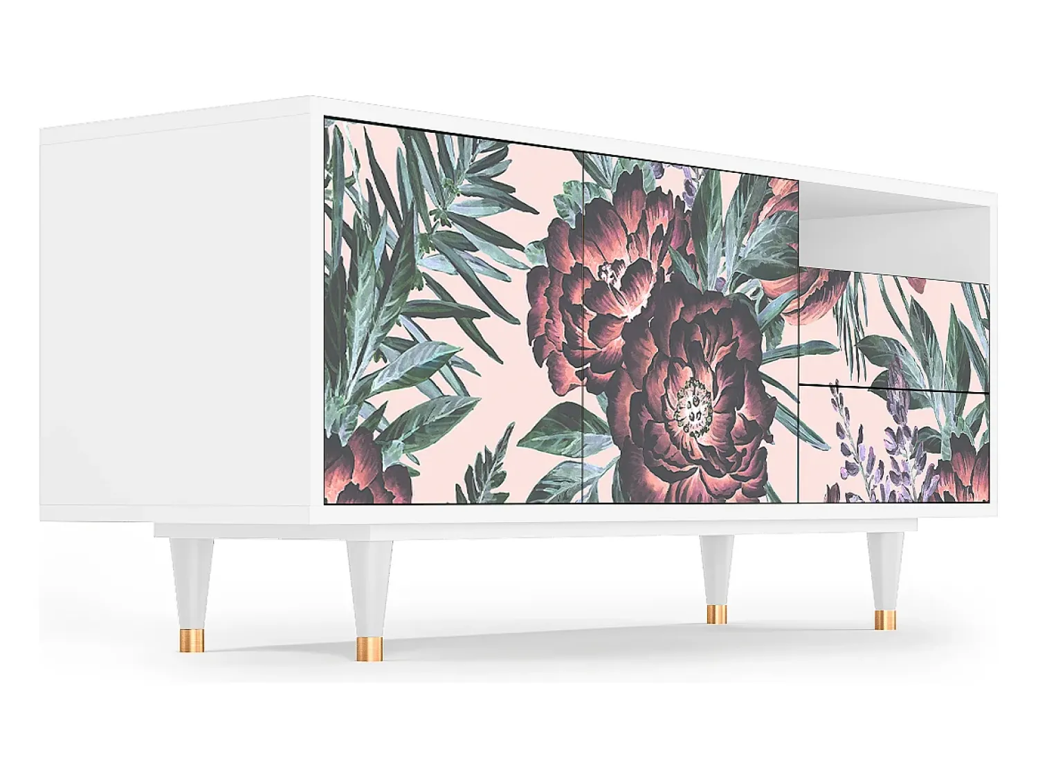 Best Mueble de TV - 125х56х41 cm - T7 - Peach Peonies, Branco Bege