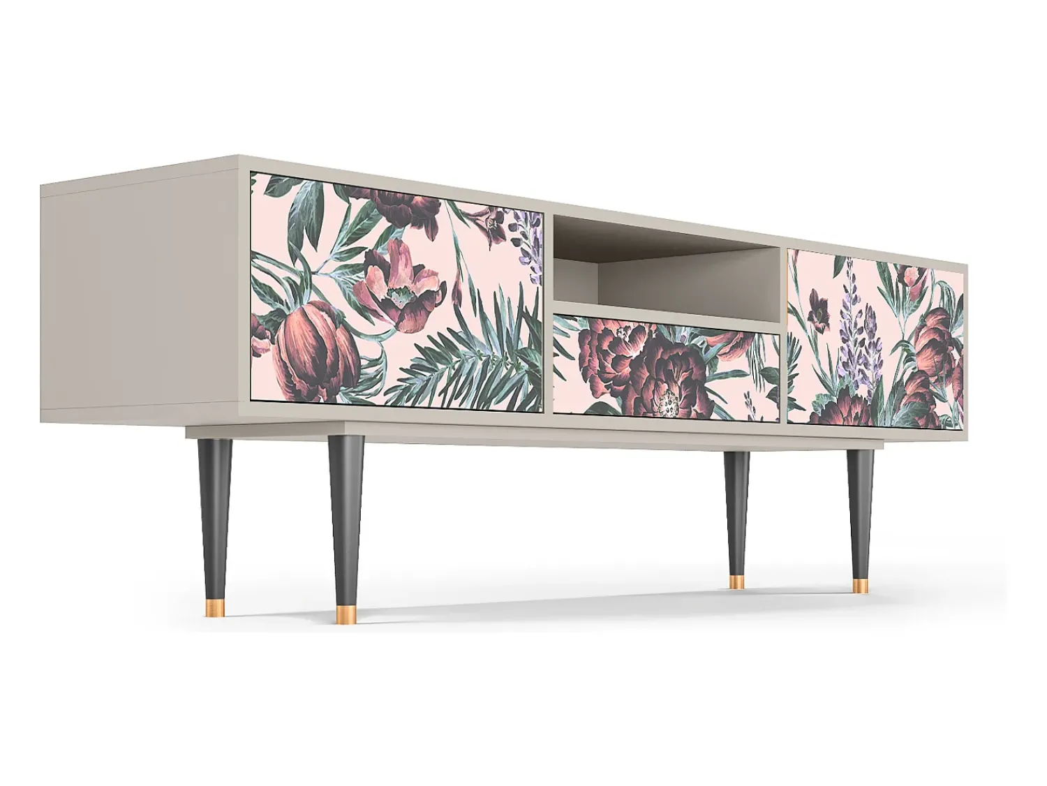 New Mueble de TV - 170х59х41 cm - T6 - Peach Peonies, Areia Bege