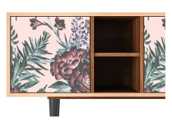 New Mueble de TV - 150х69х41 cm - T5 - Peach Peonies, Nogueira Castanho