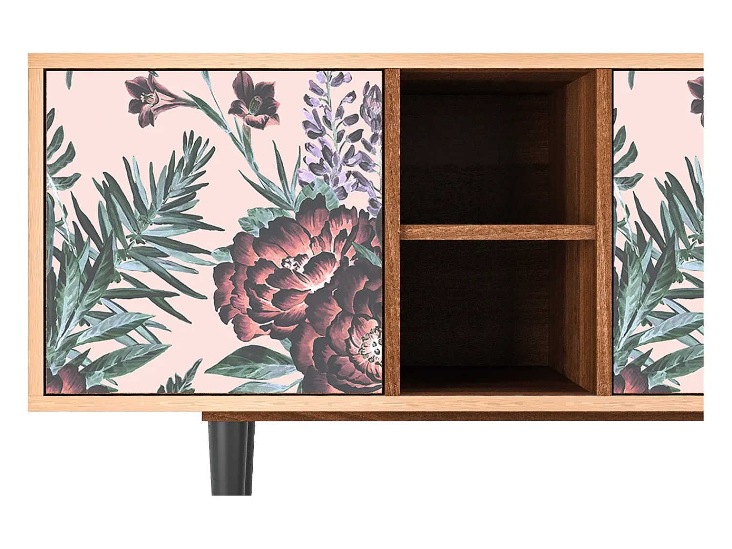 New Mueble de TV - 150х69х41 cm - T5 - Peach Peonies, Nogueira Castanho