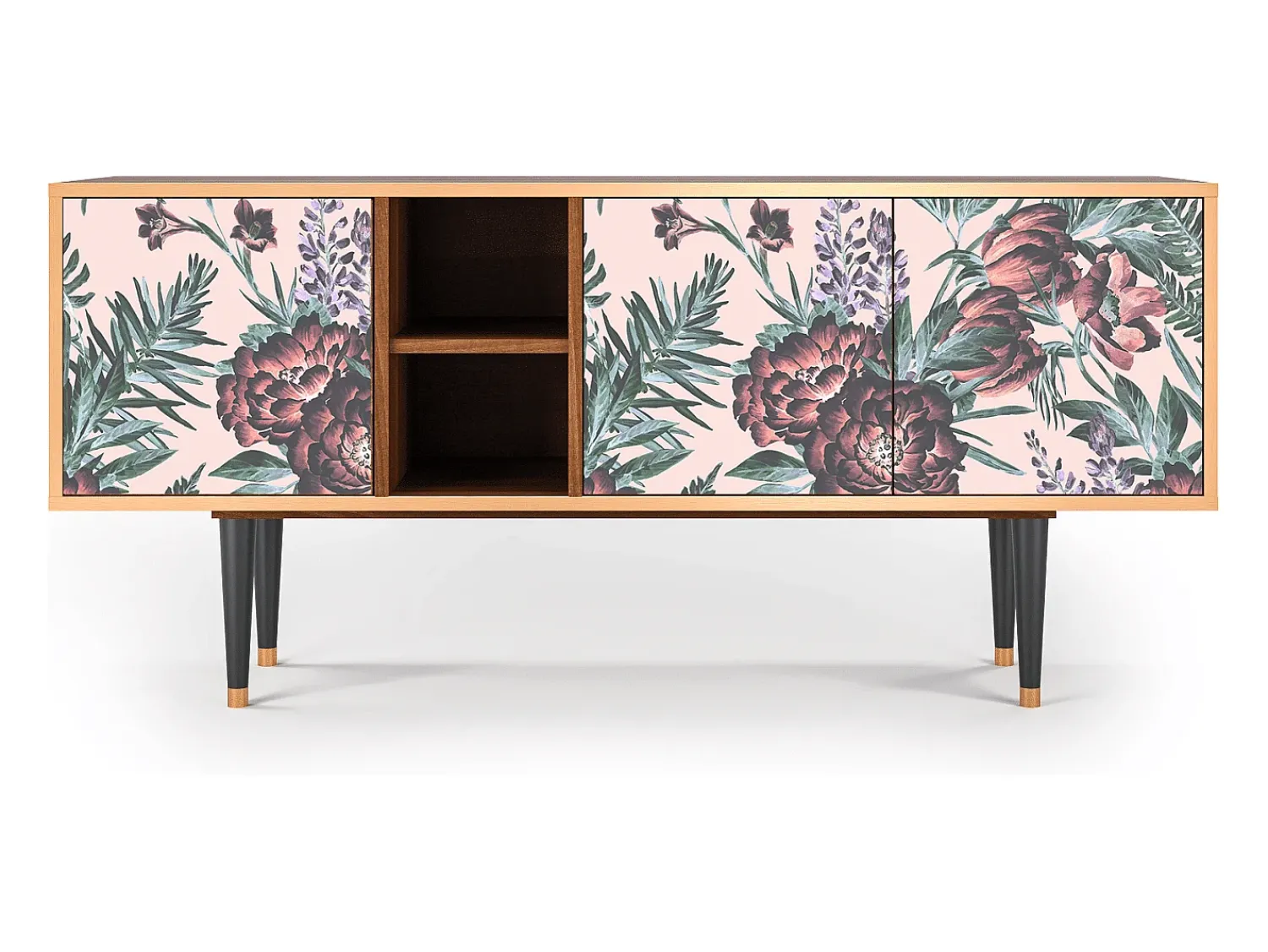 New Mueble de TV - 150х69х41 cm - T5 - Peach Peonies, Nogueira Castanho