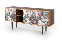 New Mueble de TV - 150х69х41 cm - T5 - Peach Peonies, Nogueira Castanho