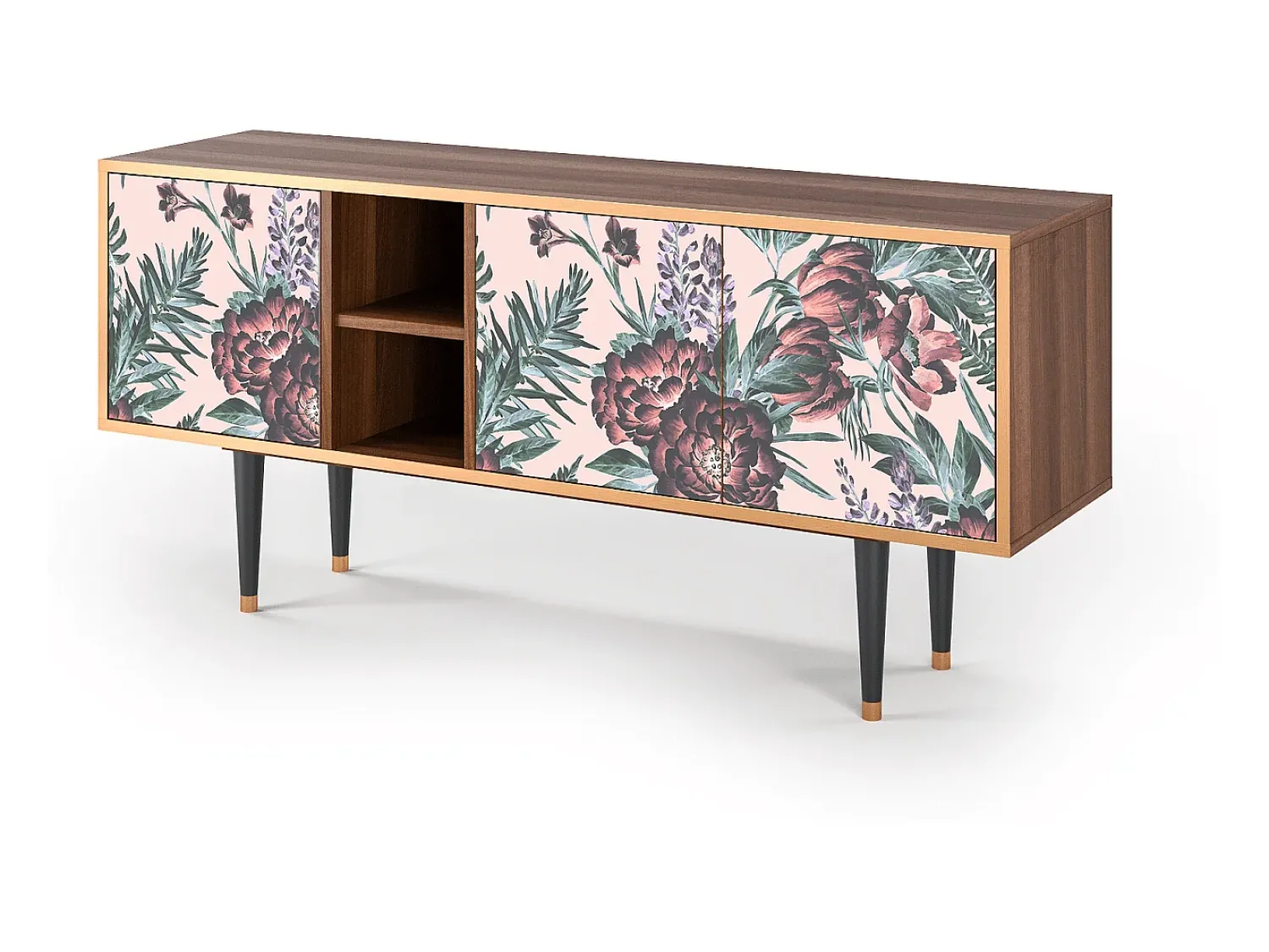 New Mueble de TV - 150х69х41 cm - T5 - Peach Peonies, Nogueira Castanho