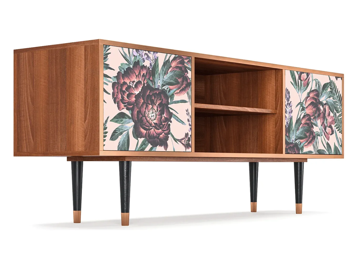 Online Mueble de TV - 170х69х48 cm - T2 - Peach Peonies, Nogueira Castanho