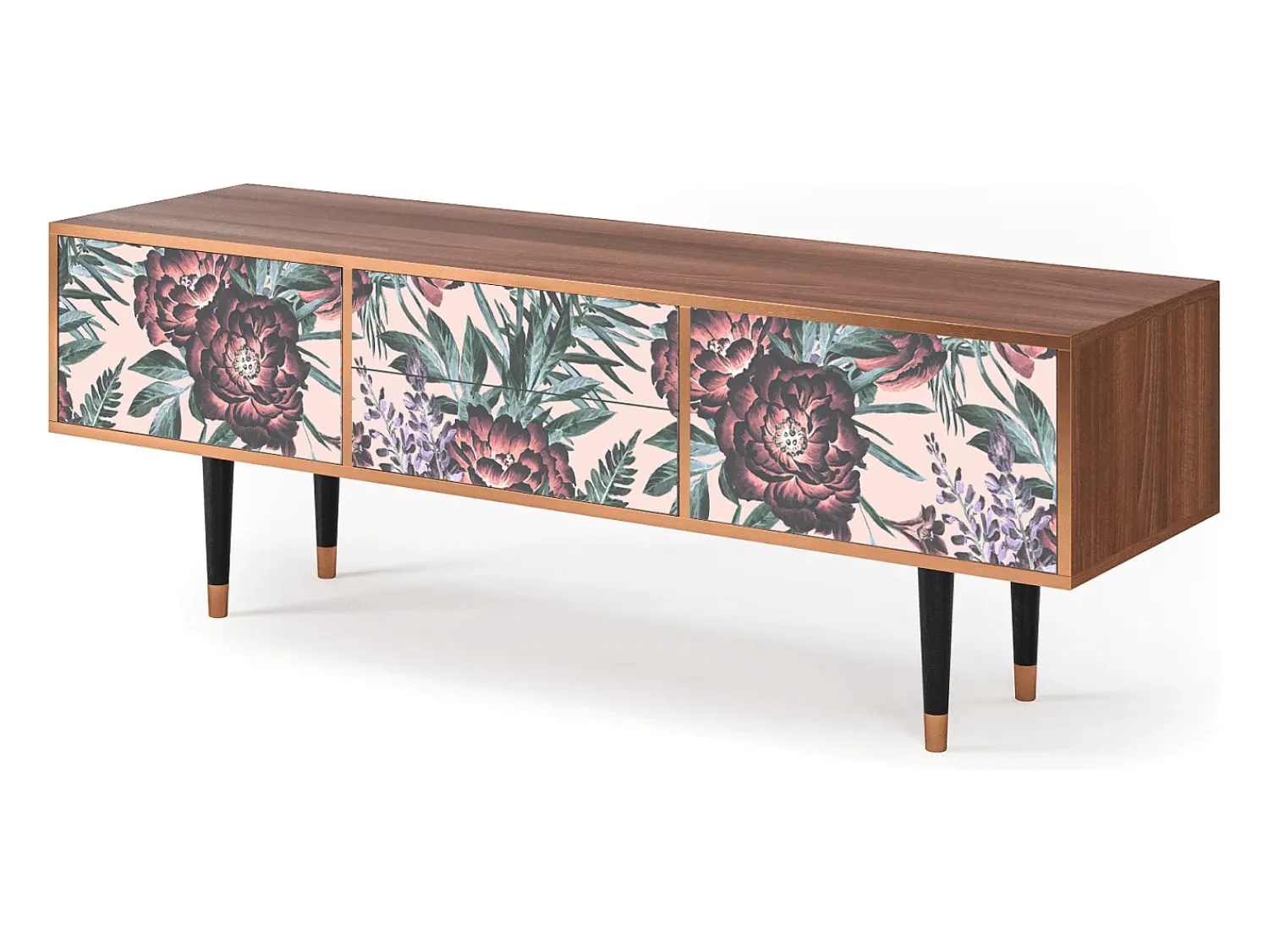 Móvel De Tv* Mueble de TV - 170х59х48 cm - T4 - Peach Peonies, Nogueira Castanho