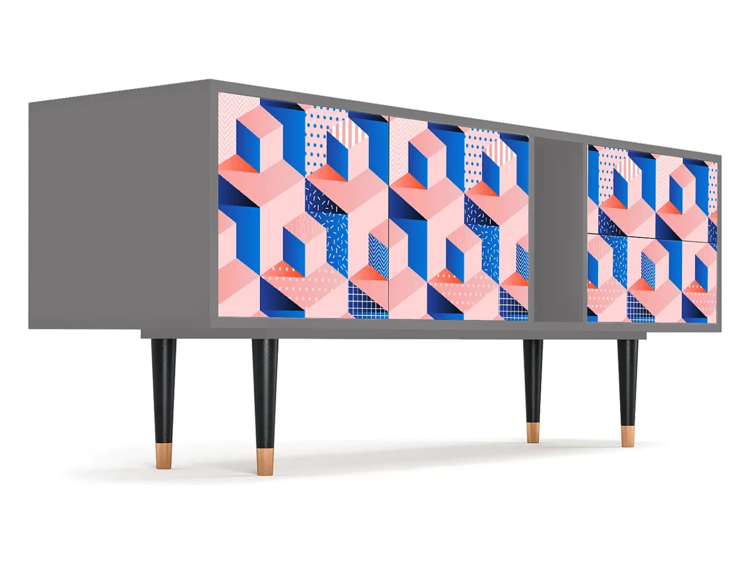 Móvel De Tv| Mueble de TV - 170х69х48 cm - T1 - Pinky Squares, Cinza Cinzento