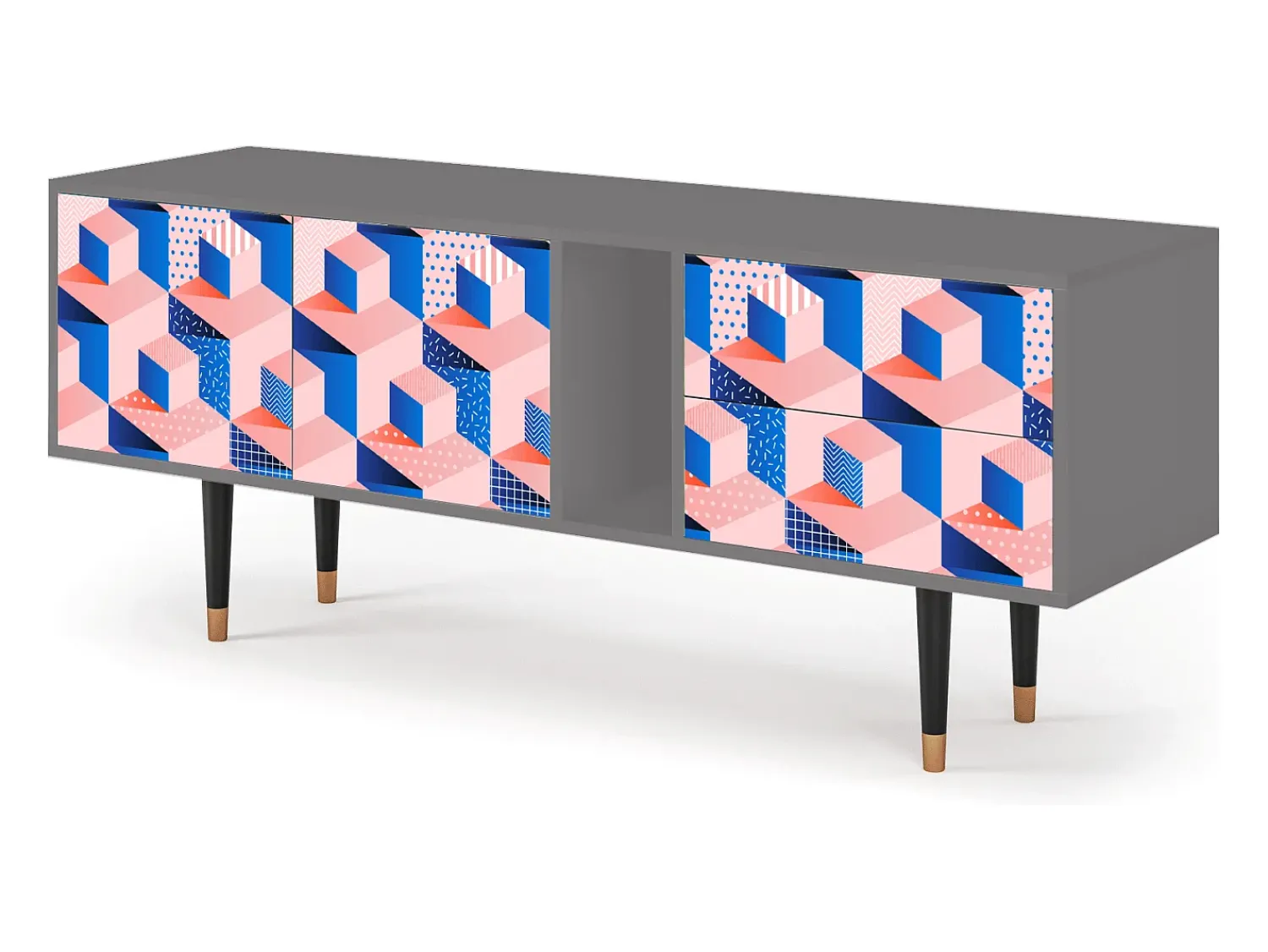 Móvel De Tv| Mueble de TV - 170х69х48 cm - T1 - Pinky Squares, Cinza Cinzento