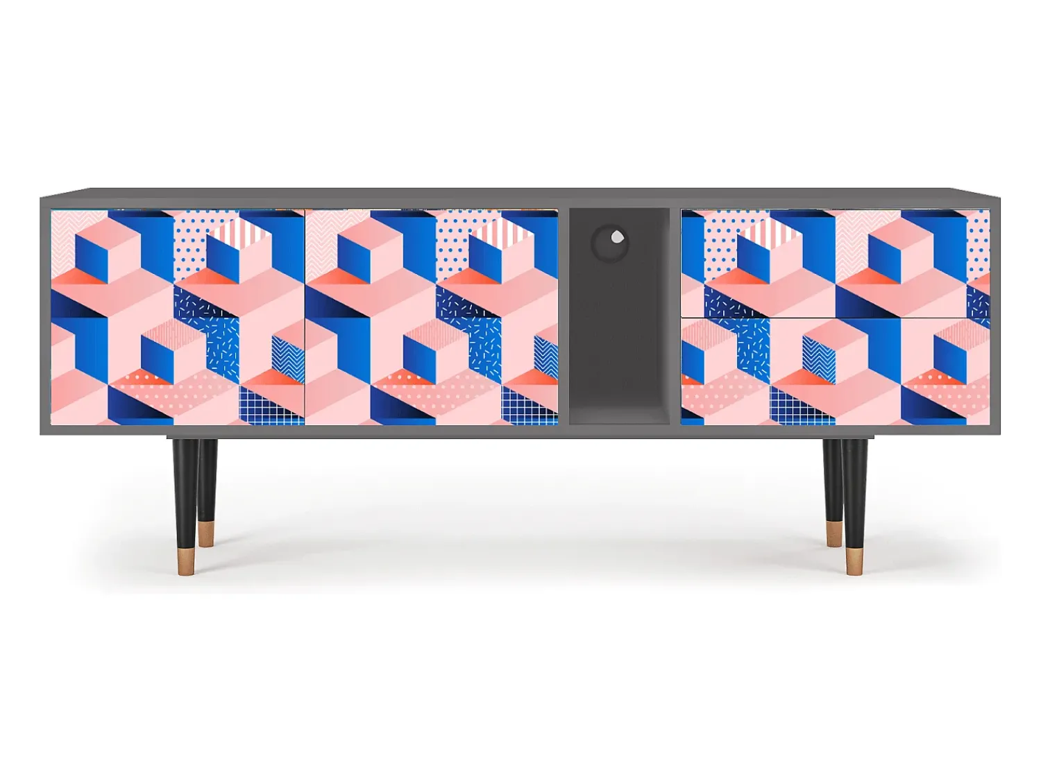 Móvel De Tv| Mueble de TV - 170х69х48 cm - T1 - Pinky Squares, Cinza Cinzento