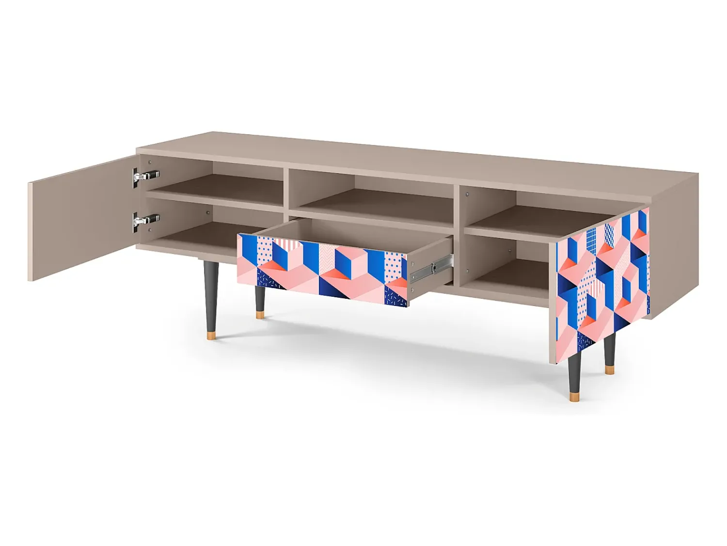 Móvel De Tv| Mueble de TV - 170х59х41 cm - T6 - Pinky Squares, Latte Bege