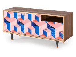 Móvel De Tv* Mueble de TV - 125х56х41 cm - T7 - Pinky Squares, Nogueira Castanho
