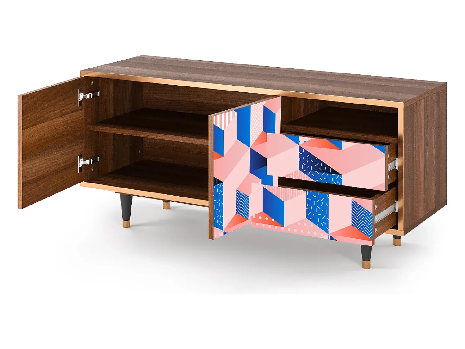 Móvel De Tv* Mueble de TV - 125х56х41 cm - T7 - Pinky Squares, Nogueira Castanho