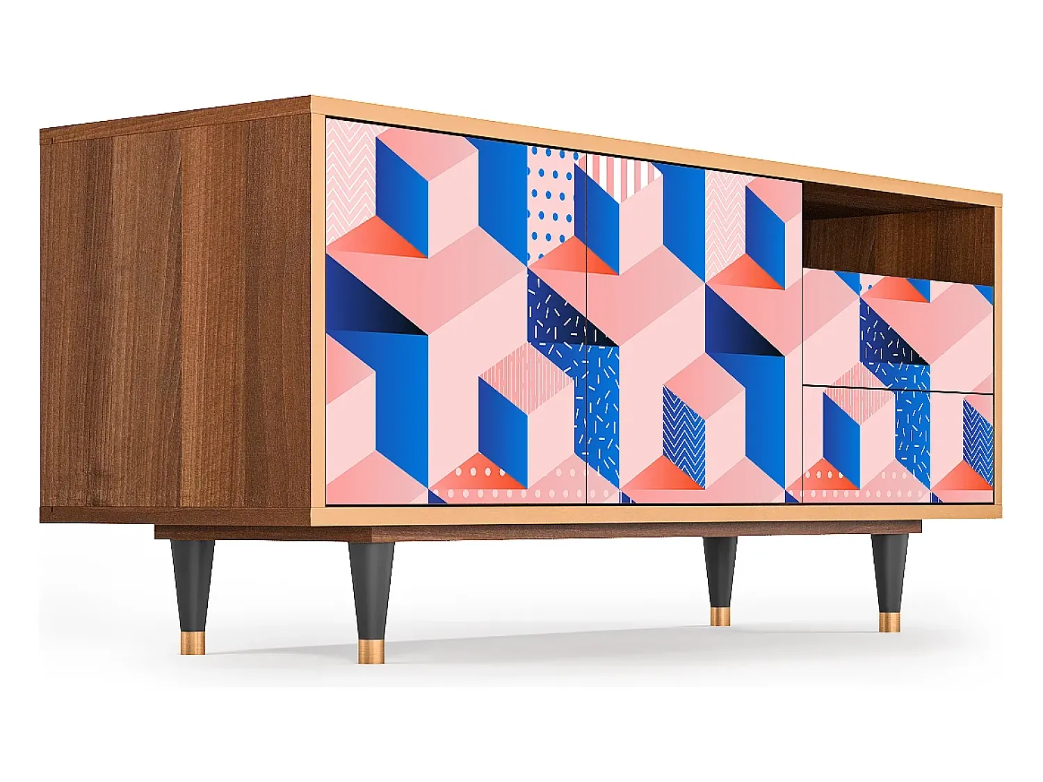 Móvel De Tv* Mueble de TV - 125х56х41 cm - T7 - Pinky Squares, Nogueira Castanho