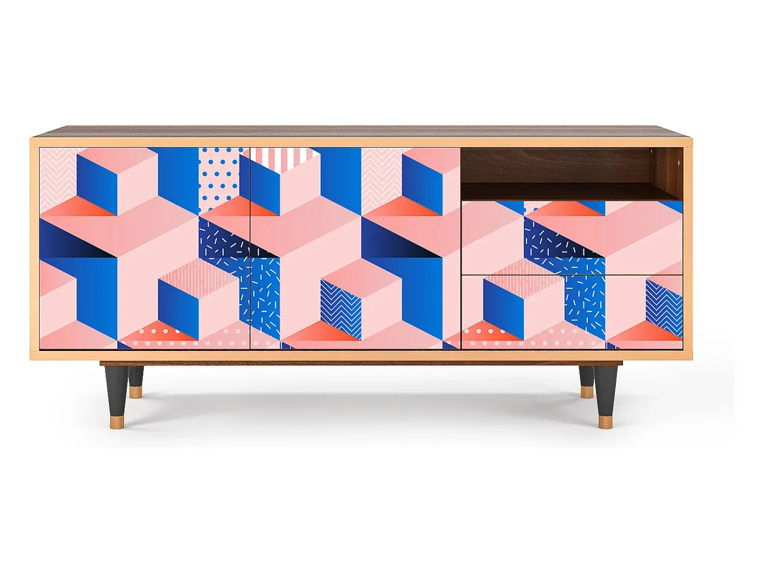 Móvel De Tv* Mueble de TV - 125х56х41 cm - T7 - Pinky Squares, Nogueira Castanho