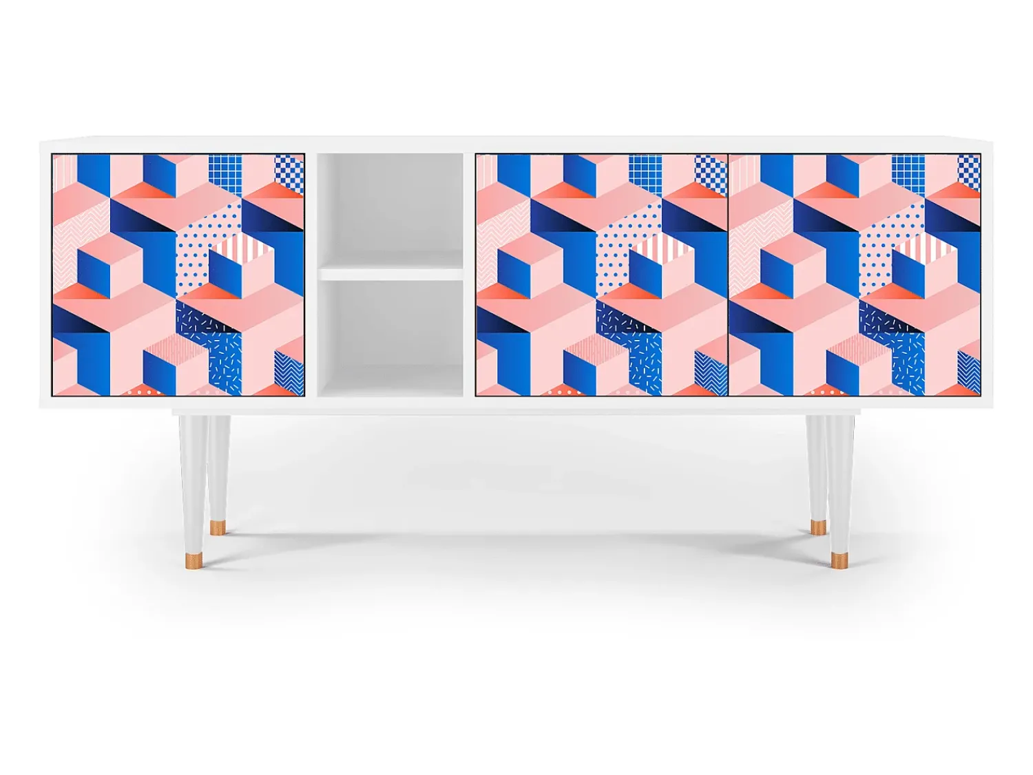 Móvel De Tv* Mueble de TV - 150х69х41 cm - T5 - Pinky Squares, Branco Bege