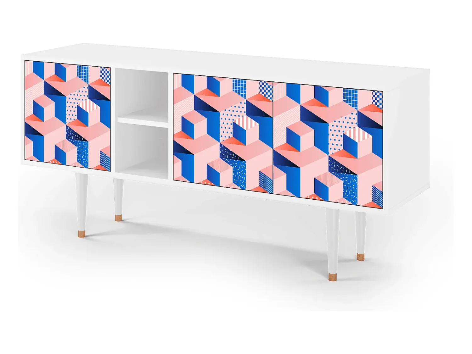 Móvel De Tv* Mueble de TV - 150х69х41 cm - T5 - Pinky Squares, Branco Bege