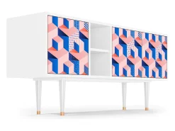 Móvel De Tv* Mueble de TV - 150х69х41 cm - T5 - Pinky Squares, Branco Bege
