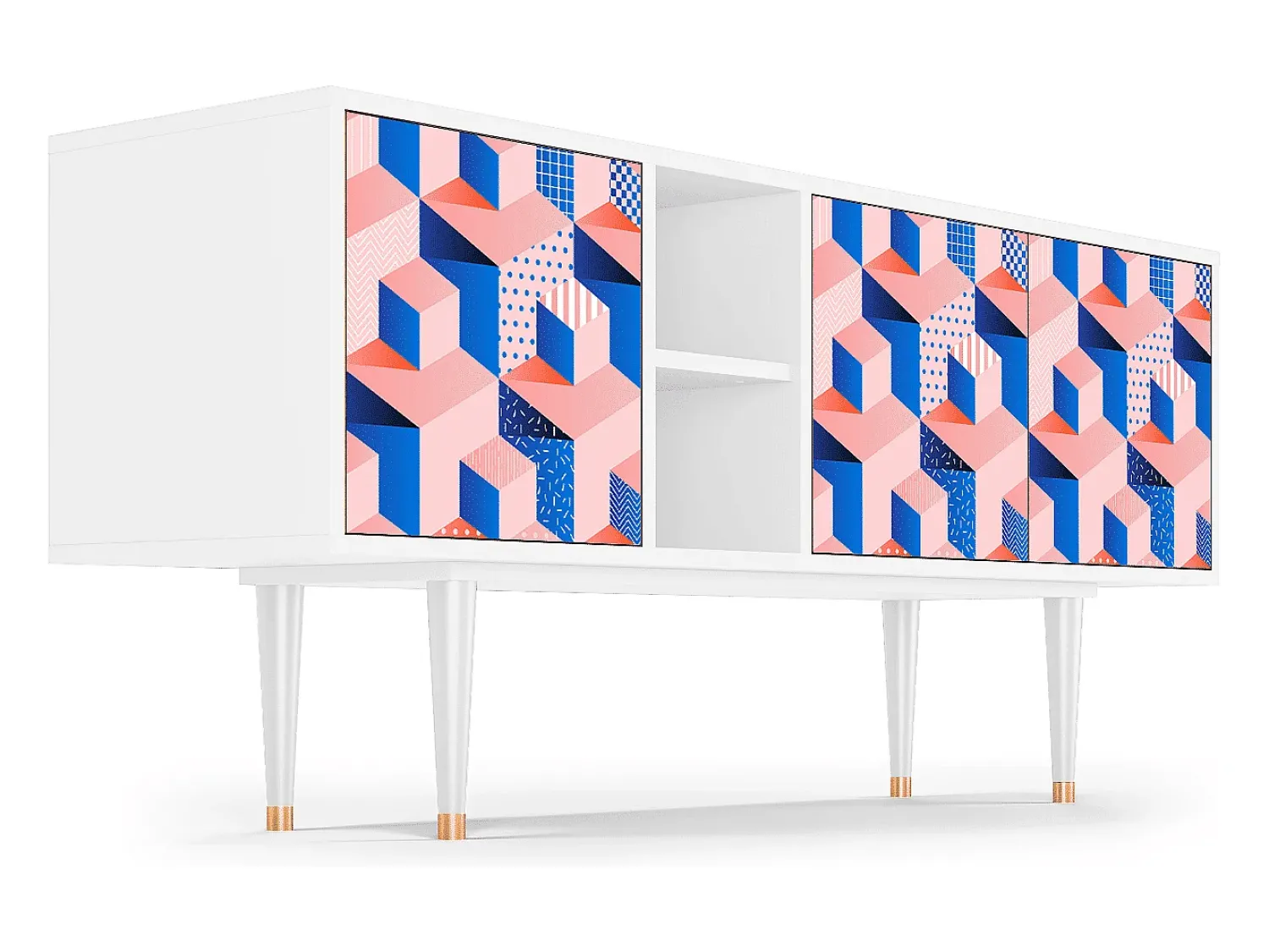 Móvel De Tv* Mueble de TV - 150х69х41 cm - T5 - Pinky Squares, Branco Bege