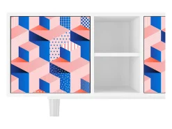 Móvel De Tv* Mueble de TV - 150х69х41 cm - T5 - Pinky Squares, Branco Bege