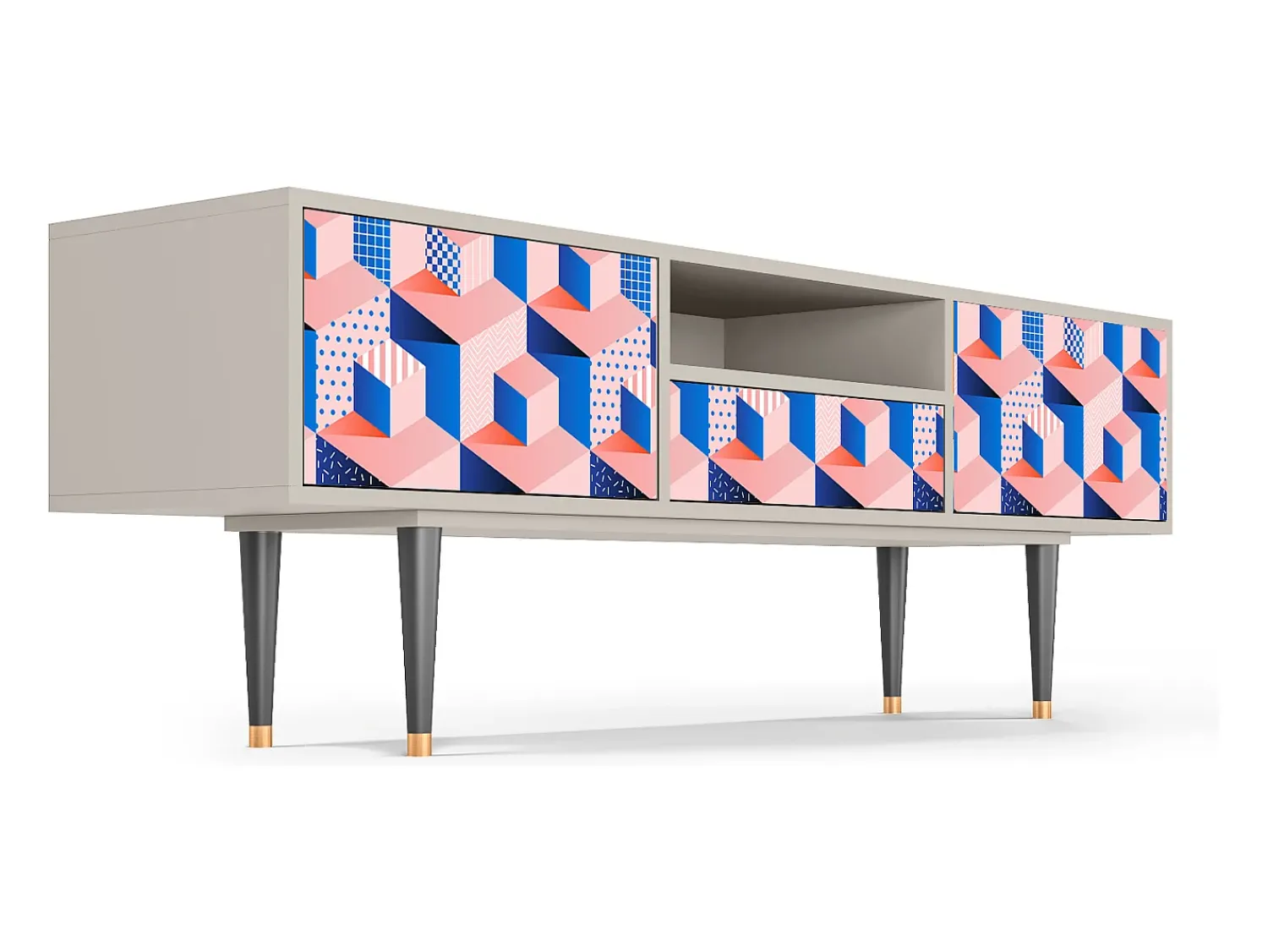 Móvel De Tv| Mueble de TV - 170х59х41 cm - T6 - Pinky Squares, Areia Bege