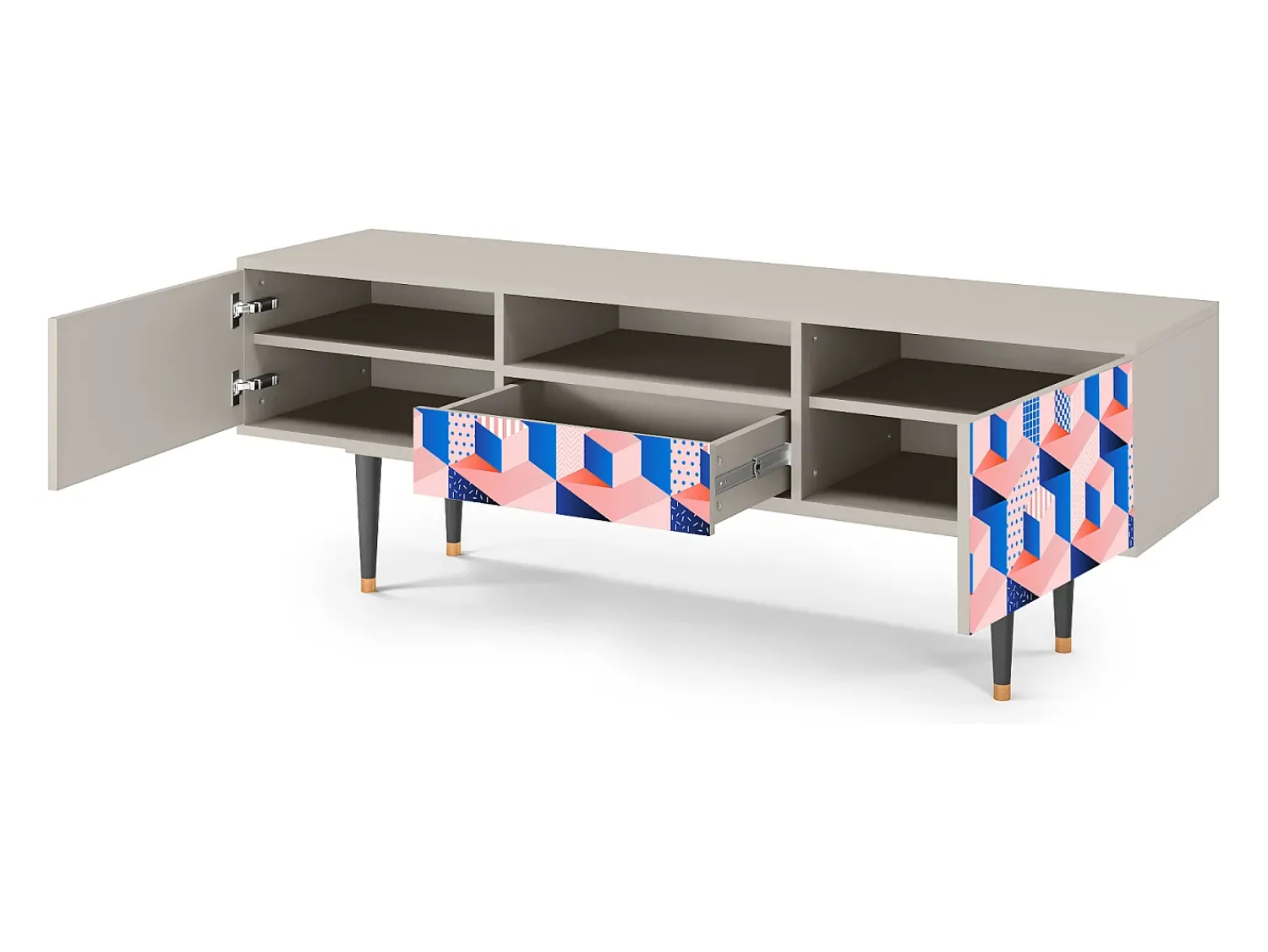 Móvel De Tv| Mueble de TV - 170х59х41 cm - T6 - Pinky Squares, Areia Bege