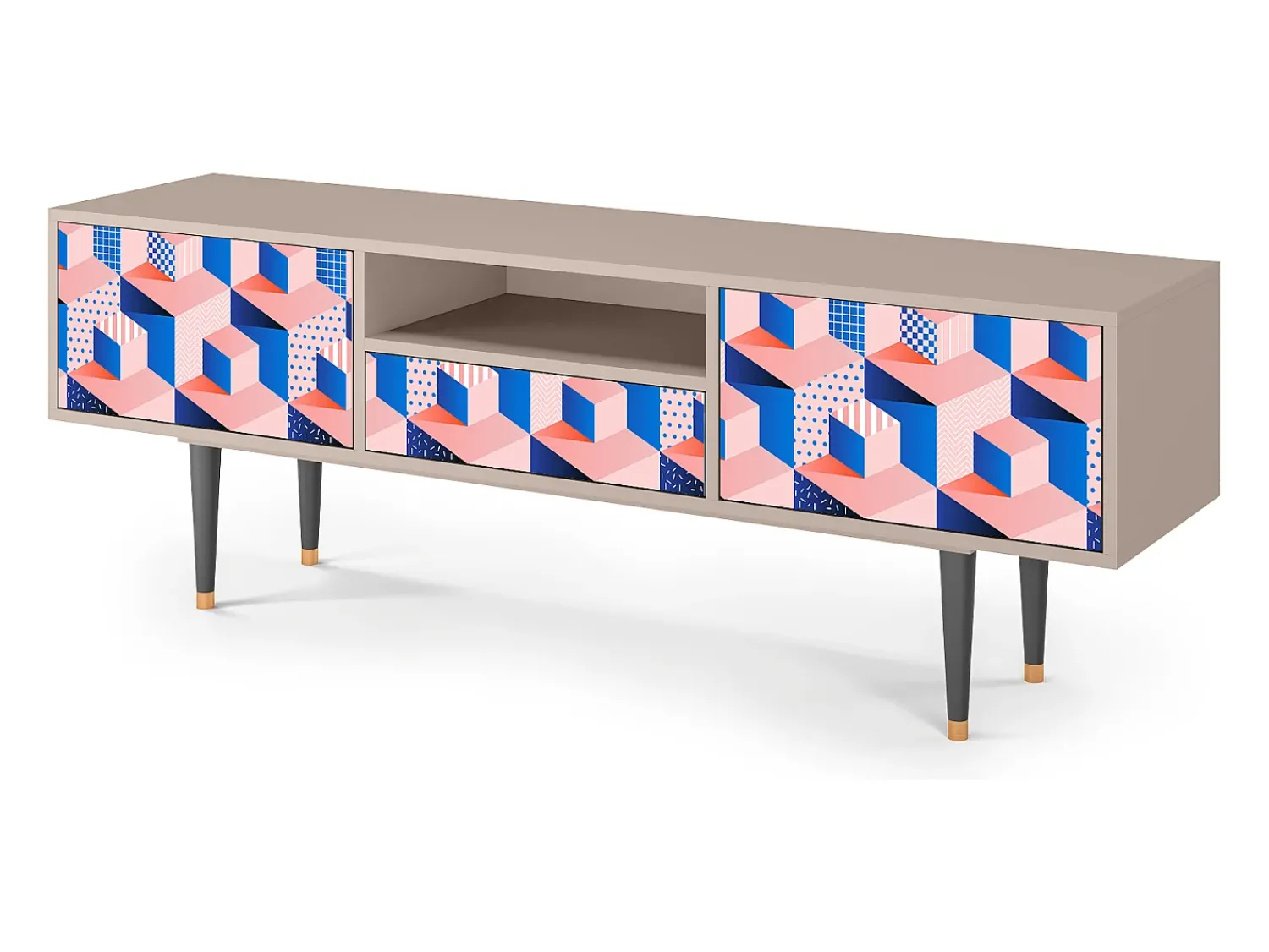 Móvel De Tv| Mueble de TV - 170х59х41 cm - T6 - Pinky Squares, Areia Bege