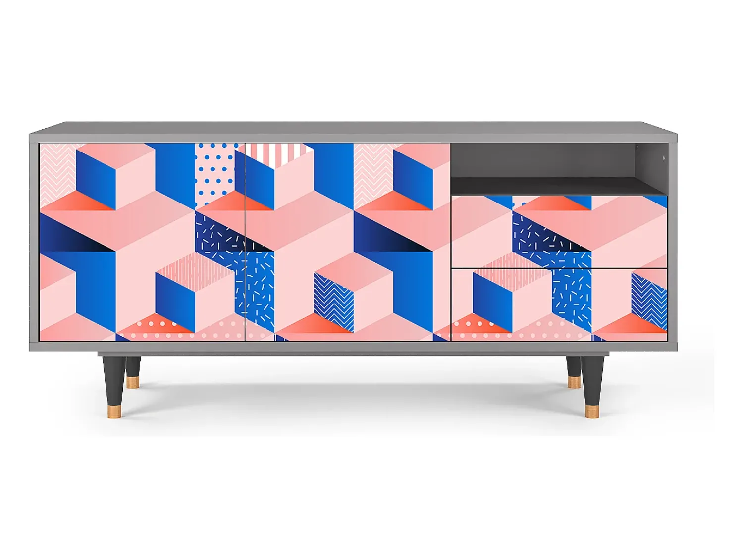 Móvel De Tv| Mueble de TV - 125х56х41 cm - T7 - Pinky Squares, Cinza Cinzento