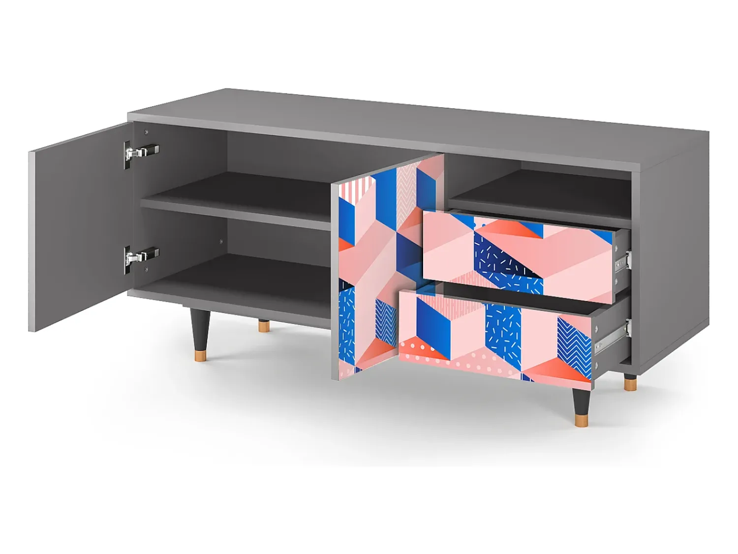 Móvel De Tv| Mueble de TV - 125х56х41 cm - T7 - Pinky Squares, Cinza Cinzento