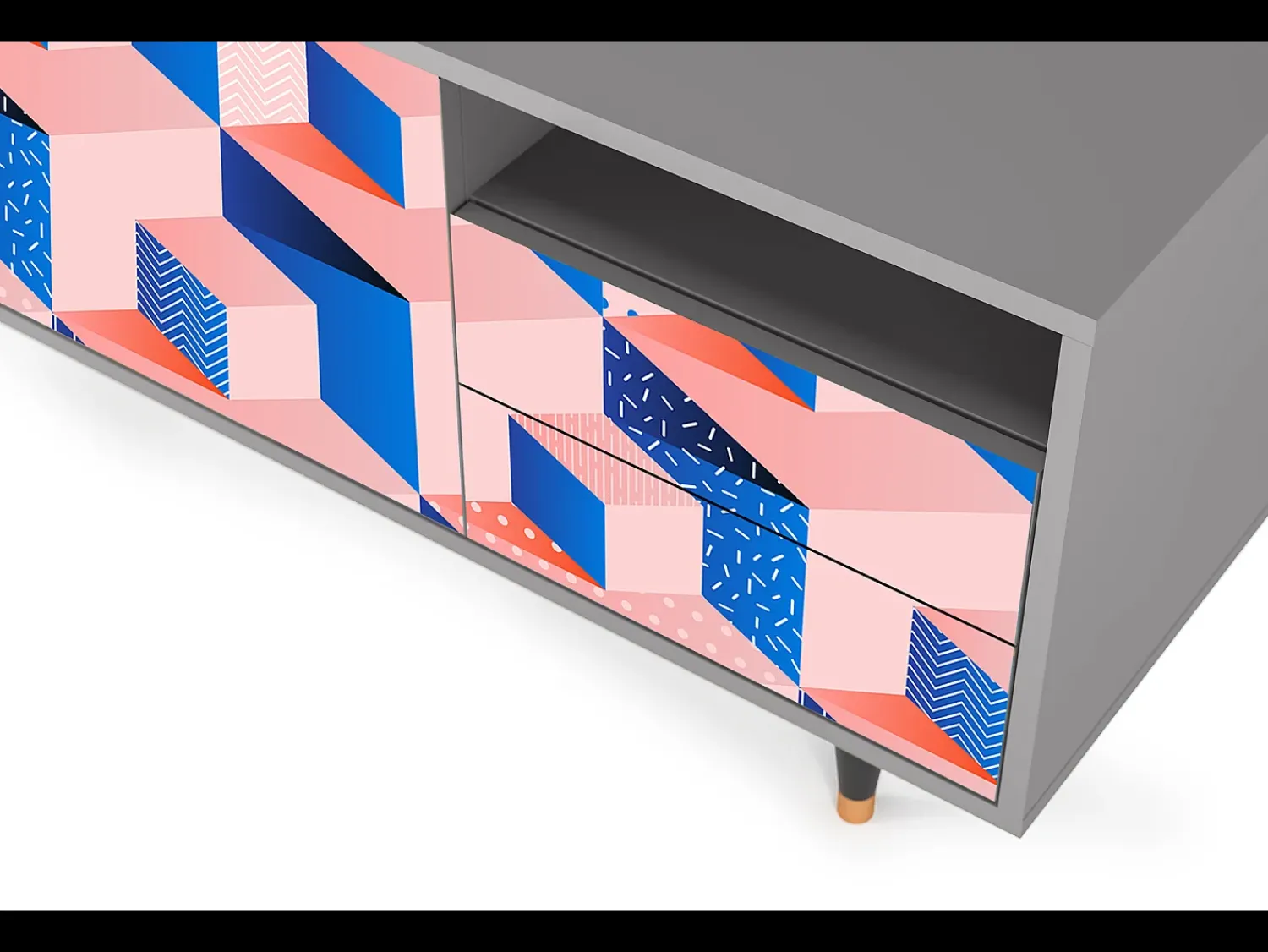 Móvel De Tv| Mueble de TV - 125х56х41 cm - T7 - Pinky Squares, Cinza Cinzento